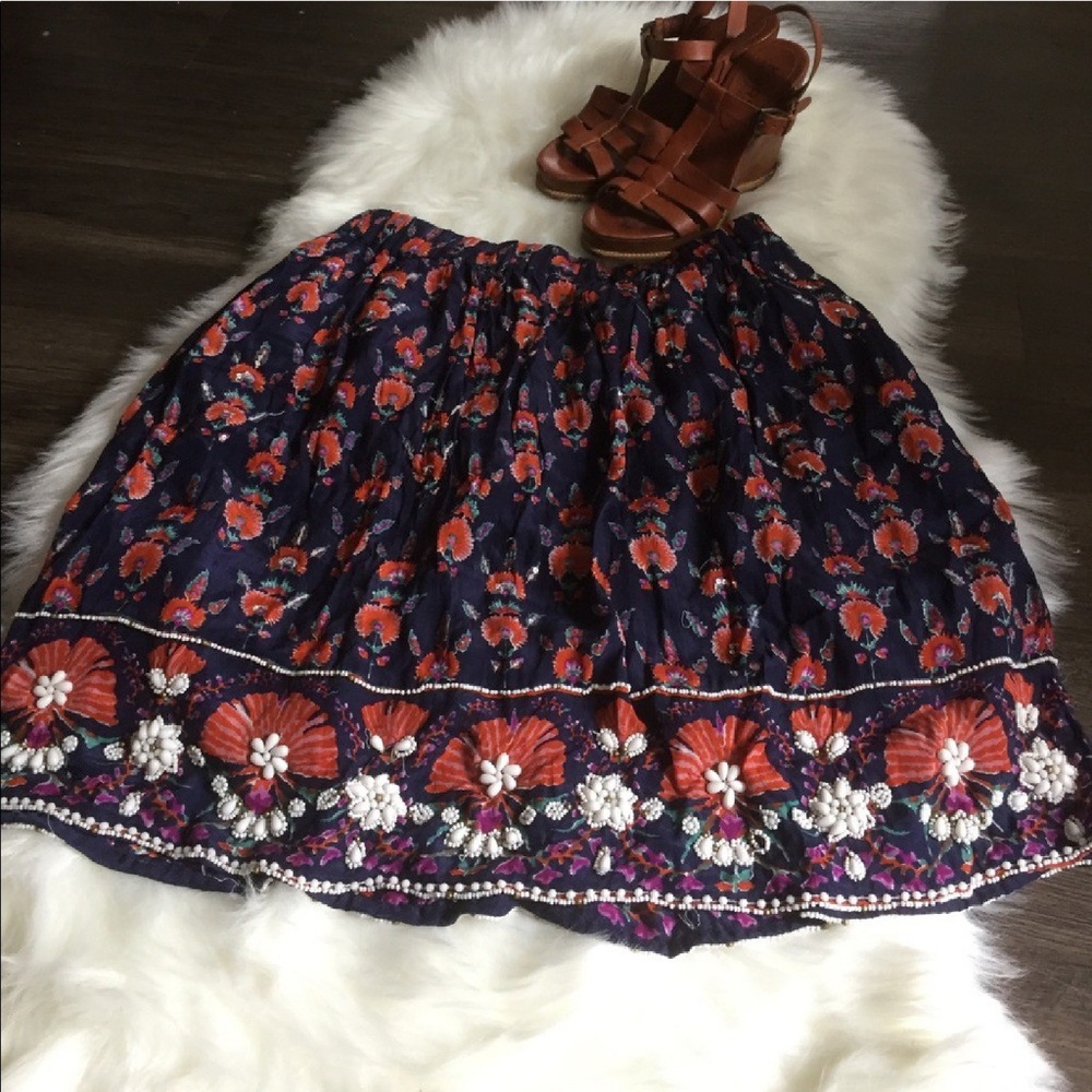 Anthropologie Maeve Floral Mini Skirt - Navy and Red